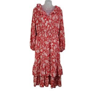 Universal Thread Floral Balloon Long Sleeve Ruffle Shift Dress Red Size Medium